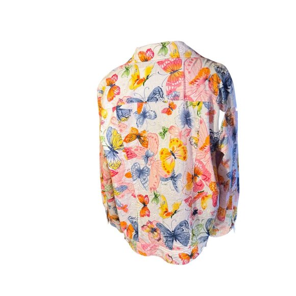Alfred Dunner 12 Petite Womens Button-Up Jacket With Colorful Butterfly Print - Picture 3 of 7